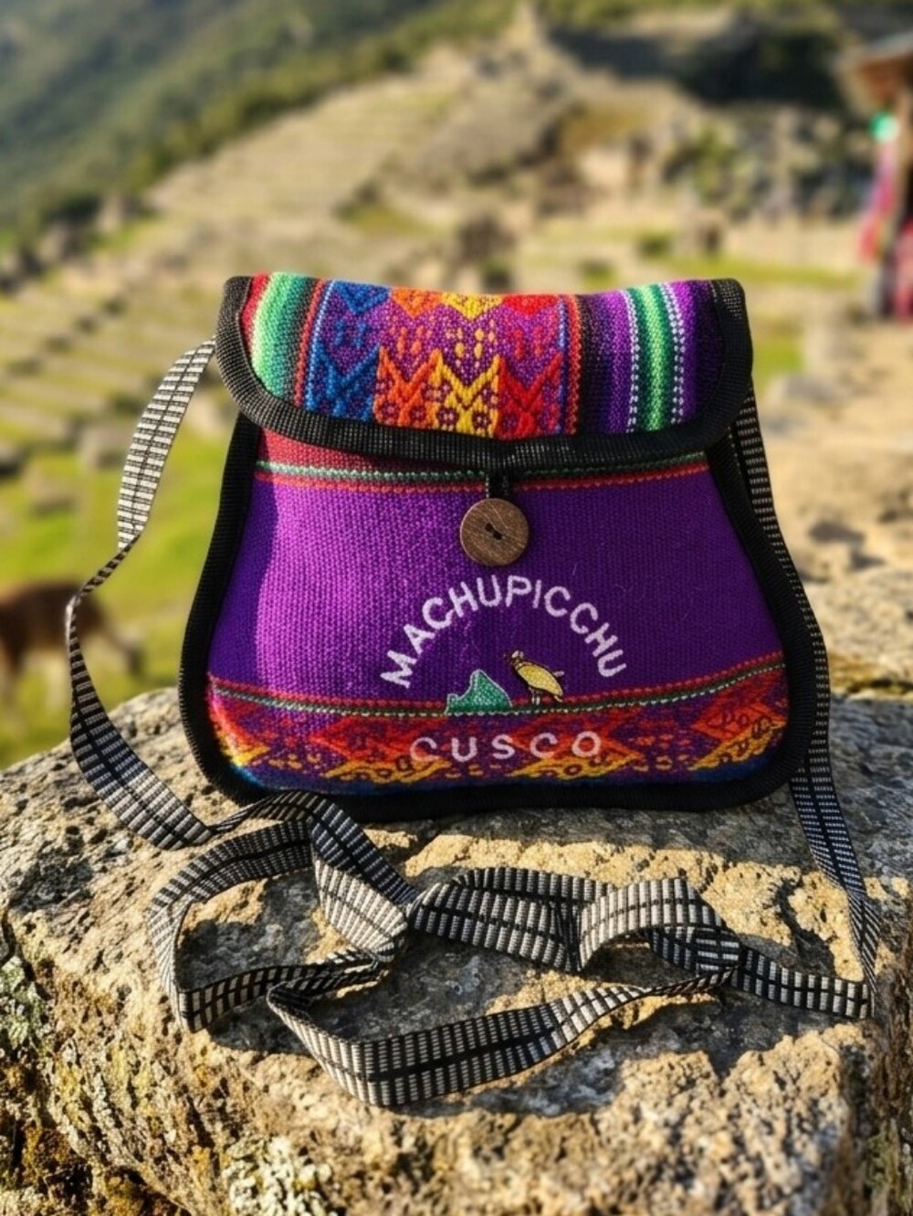Handwoven Purple Machu Picchu Cusco Crossbody Bag Small